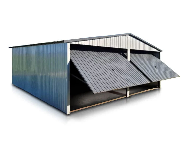 Garaż blaszany dwustanowiskowy 6x5.5m Dach dwuspadowy Aluminium