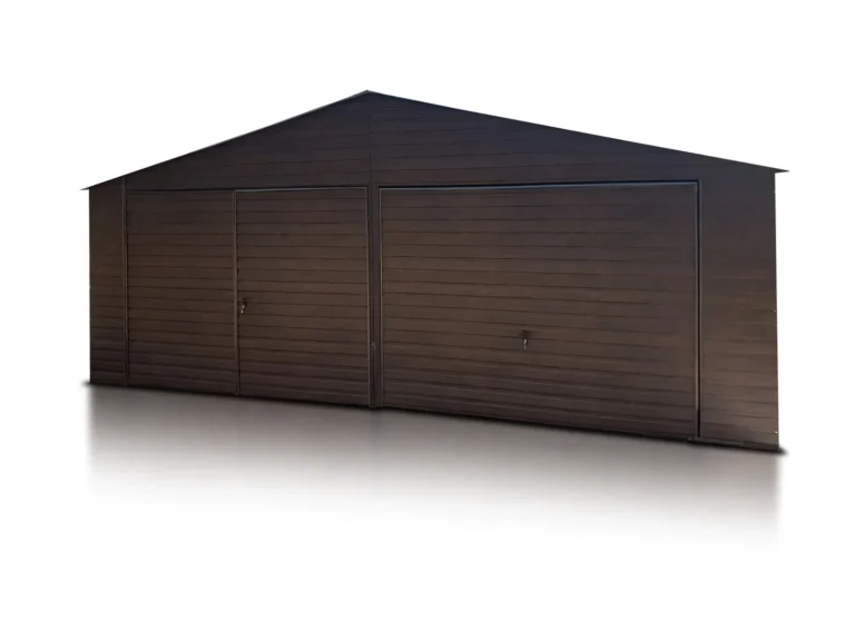 Garaż blaszany dwustanowiskowy 7x5m Dach dwuspadowy Drewnopodobny