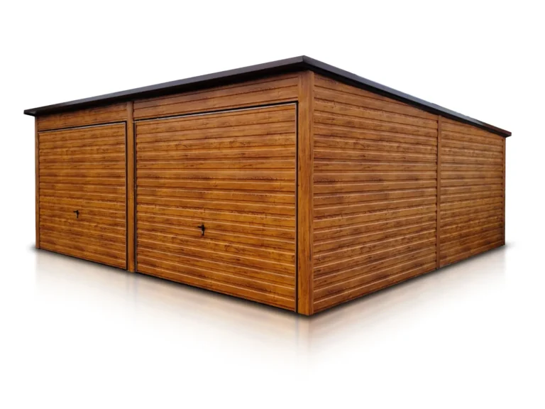 Garaż blaszany dwustanowiskowy 6x6 m Dach jednospadowy Drewnopodobny