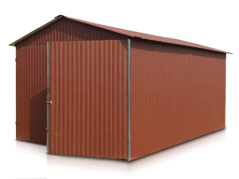 Garaż blaszany jednostanowiskowy 3x5 m Dach dwuspadowy Ciemny brąz