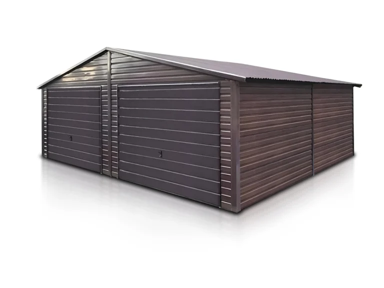 Garaż blaszany dwustanowiskowy 7x6 m Dach dwuspadowy Drewnopodobny