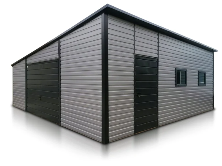 Garaż blaszany jednostanowiskowy 7x7 m Dach jednospadowy Aluminium